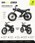 Emoko C93 – Vue avant du vélo électrique Fatbike avec selle marron