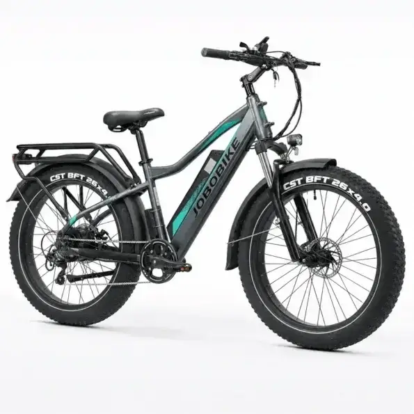 Vélo électrique tout-terrain Jobobike Robin : puissance et performance fat bike Vélo électrique Jobobike Robin gris avec pneus larges tout-terrain, idéal pour une conduite stable sur tous types de sols.