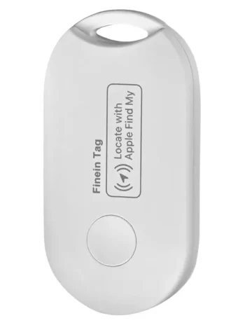 Traceur Bluetooth blanc Finein Tag compatible Apple Find My pour localiser un vélo ou une trottinette électrique.