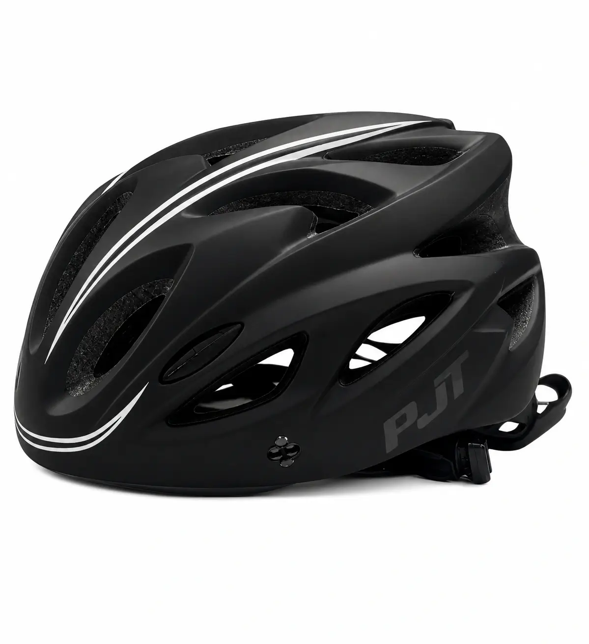 Casque noir pour vélo et trottinette électrique Casque de protection noir ventilé pour vélo et trottinette électrique, présenté de profil sur fond blanc.