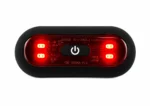 Feu arrière LED rouge avec bouton marche-arrêt pour vélo et trottinette électrique, présenté sur fond blanc.
